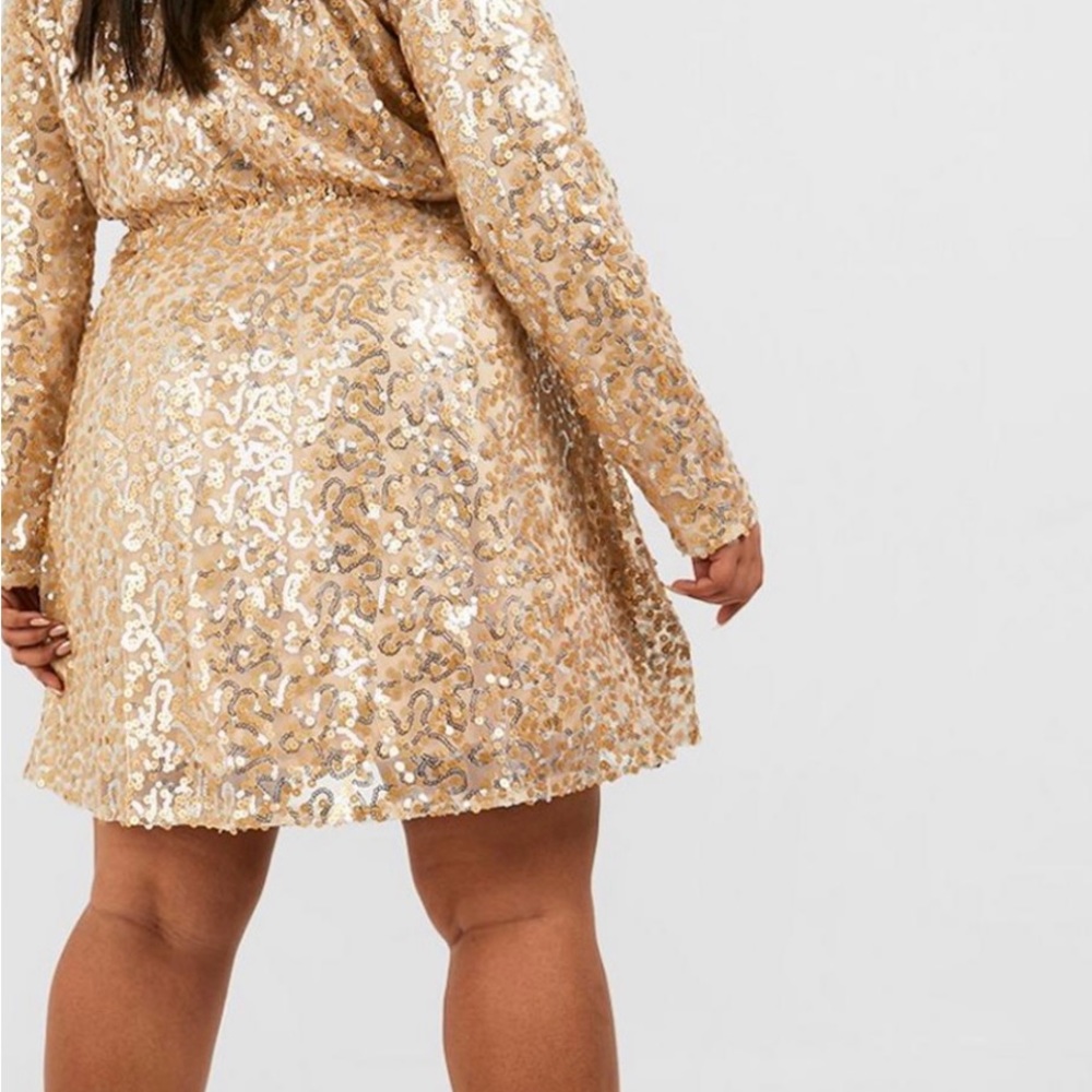 BOOHOO PLUS SEQUIN WRAP SKATER DRESS